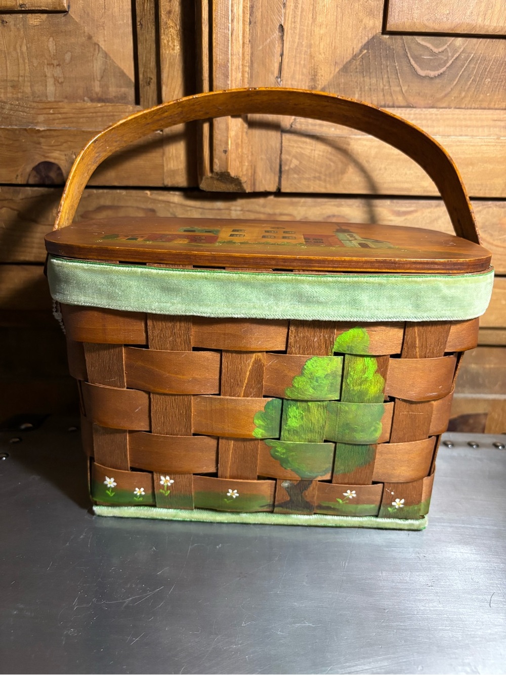 Vintage Woven painted Picnic Bag